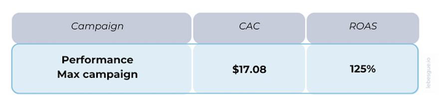performance max campaign ROAS and CAC