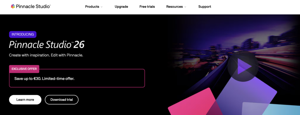 Pinnacle Studio homepage