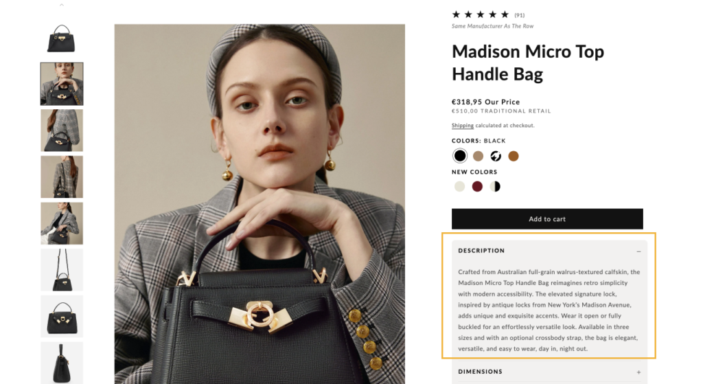 good product description example on parisa wang page
