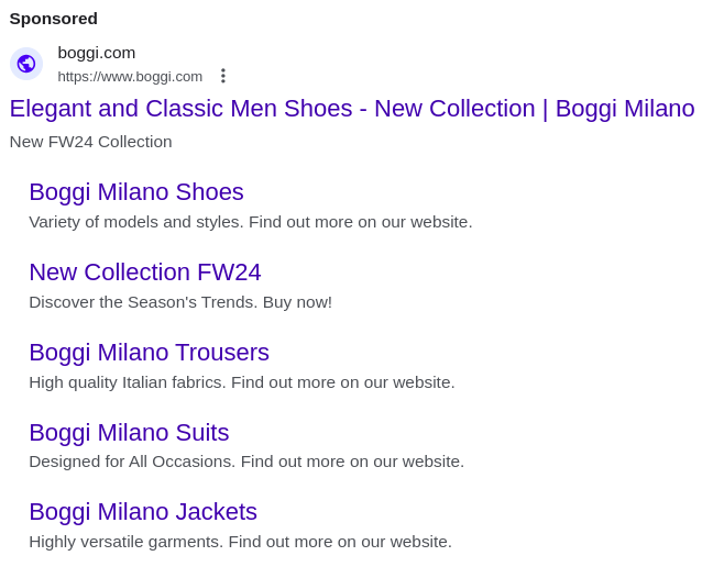 google ads sitelinks search results example
