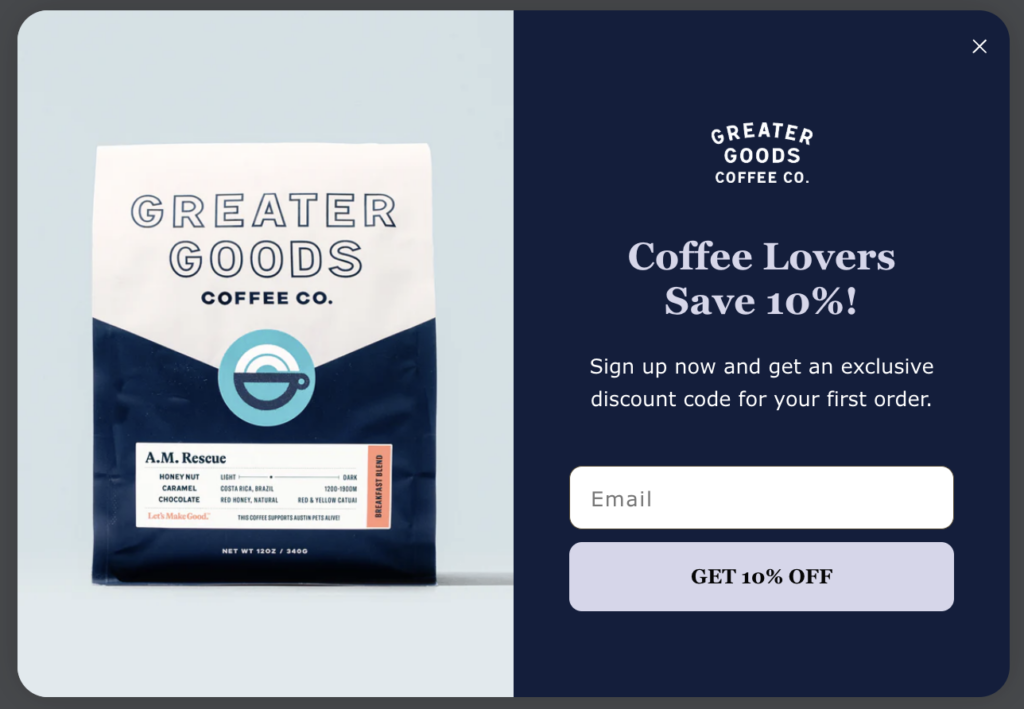 good popup example for increasing the lead generation